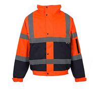 Inspire Me Work Bomber Jacket | Adjustable cuffs | 2 Hi Vis Band & Brace | Front Pockets | 300D Oxford PU Fabric (orange navy, XL)