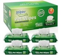 Inspire Naturals Pet Wipes 100% Natural Plant Based with Organic Antioxidants, Dog Wipes Cleaning Deodorizing Cat Wipes | Dog Bath Dog Ear Wipes | Dog Wipes for Paws and Butt (200ct - 4 Pack)