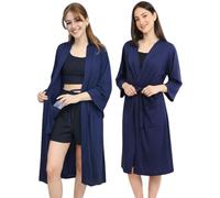 Inspired Comforts Breast Cancer Post Surgery Mastectomy Recovery Robe with Internal Drain Pockets, Dark Navy, Medium