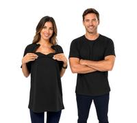 Inspired Comforts Men's Chemo Port Access Half Sleeve Shirt with Dual Zip Access, Black, 3XL