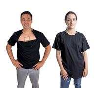 Inspired Comforts Men's Chemo Port Access Half Sleeve Shirt with Dual Zip Access, Black, Large