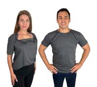 Inspired Comforts Men's Chemo Port Access Half Sleeve Shirt with Dual Zip Access, Charcoal, Large