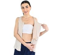 Inspired Comforts Post Surgery Mastectomy Recovery Ribbed Tank top with Drain Pocket & Button Front, Beige, M