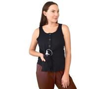 Inspired Comforts Post Surgery Mastectomy Recovery Ribbed Tank top with Drain Pocket & Button Front, Black, L