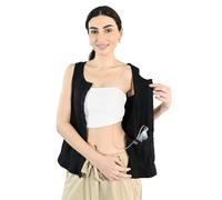 Inspired Comforts Post Surgery Mastectomy Recovery Ribbed Tank top with Drain Pocket & Button Front, Black, 3XL
