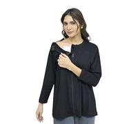 Inspired Comforts Women’s Chemo IV Port Zip Access Shirt - Front Zipper, Shoulder Fasteners, Thumb-Hole Sleeves, Black, Large