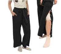 Inspired Comforts Women Tearaway Post Surgery Recovery Pajama Pants with Side Snaps & Pockets, Black, Large