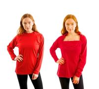 Inspired Comforts Women's Chemo Port Access Long Sleeve Shirt with Dual Zip Access, Red, L