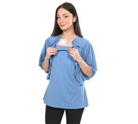Inspired Comforts Women's Chemotherapy Port Access Shirt with Ruffles, Light Blue, S