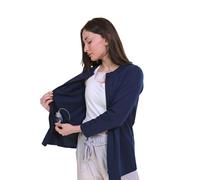 Inspired Comforts Women's Mastectomy Recovery Full Sleeves Front Open Zip Up Shirt with Drain Pockets, Navy, L