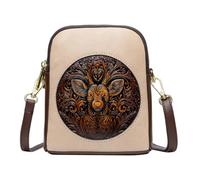 Inspired Deer Design Bag with Ornate Front Detail, Gold Tone Hardware, Easy Card Cash Storage for Daily Wear Deer Panel Purse Scrollwork Shoulder Accessory Convention Outfit Compact Organizer Themed
