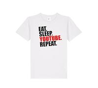 Inspired Eat Sleep YouTube Repeat T-Shirt | Premium Crew Neck Unisex T-Shirt |Regular Fit Short Sleeve 100% Cotton Round Neck T-Shirt |Funny Vintage Style tee for UK Men/Women/Kids White