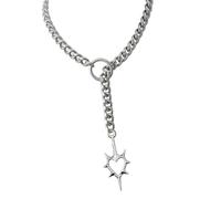 Inspired Openwork Heart with Thorns O Rings Necklace Adjustable | Adjustable Clavicle Chain Stainless Steel Jewelry Punk Inspired Openwork Heart with Thorns O Rings Necklace