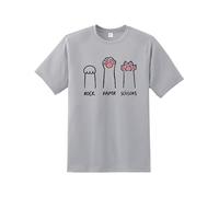 Inspired Rock Paper Scissors Mens t-Shirt | Quality Printed tee Regular Fit Short Sleeve 100% Cotton top for UK Men/Women/Kids Cat Paws Best Gift for Cat Lovers Grey
