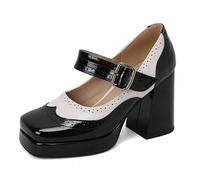 -Inspired Women's Mary Jane High Heels with Wide Block Heel Square Toe - Stylish Comfortable Footwear for Festive Occasions as well as Everyday Use, black, 5 UK