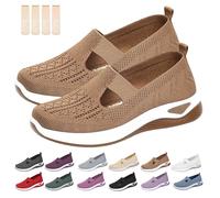 Inspireuplift Shoes for Women, Shoes for Elderly to Prevent Falls, Summer Breathable Non-Slip Soft Sole Elderly Shoe (Khaki,10)