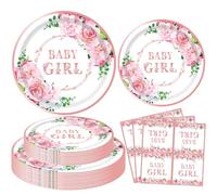 INSPIREYEE 120 PCS Baby Shower Decorations for Girl Gender Reveal Party Supplies - Rose Gold Floral Tableware Set for 40 Guests