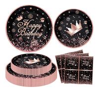 Inspireyee 120Pcs Black and Rose Gold Party Decoration Rose Gold & Black Party Supplies Dinnerware Set-Plate, Napkin for Women Girl Birthday Decoration