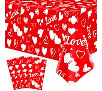 Inspireyee 4 Pack Valentine's Tablecloth - Love Heart Table Cover for Rectangle 51 x 86in Waterproof Plastic Table Cloth for Valentine Day Party Supplies, Mother's Day Décor