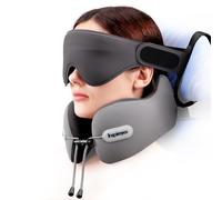 Inspireyes Neck Pillow, Travel Pillow with Seat Strap, 3D Sleep Mask, Dual Support Neck and Head, High Supportive Foam Airplane Pillow for Long Flight Road Trip, Stop Bobblehead Travel Essential, Grey