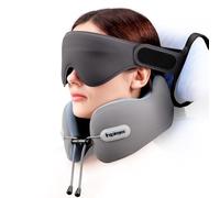 Inspireyes Neck Pillow, Travel Pillow with Seat Strap, 3D Sleep Mask, Dual Support Neck Head, High Supportive Foam Airplane Pillow for Long Flight, Stop Bobblehead Travel Essential, Light Grey