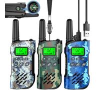 Inspireyes Walkie Talkies for Kids Rechargeable, 48 Hours Working Time 2 Way Radio Long Range, Outdoor Camping Games Toy Birthday Xmas Gift for Boys Girls Age 5 6 8-12, Built-in Compass, 3 Pack Camo