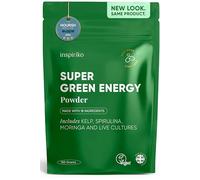 Inspiriko Super Greens Powder with 18 Natural Superfood Ingredients - Spirulina, Kale, Moringa - Green Powder Superfood with Probiotics, 150g, UK Made, Vegan - for Energy, Digestion, Immune Support