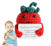 Inspiring Tomato - Handmade Tomato Plush with Positive Message Card | Premium Soft Touch Crochet Yarn with Hand Stitched Details for Desk Decor, Get Well and Graduation Surprises