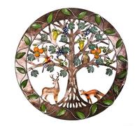 Inspiring Tree Metal Wall Art Lively Design with Creative Wildlife, Lively Fox Owl Parrot Reindeer Scene for Indoor Outdoor Spaces, Perfect for Indoor and Outdoor Spaces, 30x30cm Iron Home Decoration