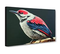 Inspiring Woodpecker Bird Canvas Print | Gallery Wrapped 30mm Frame Wall Art | 30x20 inches | Ready to Hang | Contemporary Animals Picture | Living Room Bedroom Lounge Office