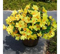 INSPRING Artificial Azalea Flowers Fake Plants for Outdoors Spring Summer Decoration, 3 Bundles UV Resistant Faux Silk Outside Flowers Look Real for Outdoor Planter Front Door Patio Garden, Yellow
