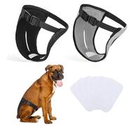 INSPUTOL 2 Pack Dog Pants, Dog Nappies with 6 Sanitary Pad Adjustable Protective Trousers for Female Dogs in Heat Monthly Bleeding Reusable Washable Doggy Sanitary Hygiene Pants(2XL-black&grey)