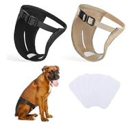 INSPUTOL 2 Pack Dog Pants, Dog Nappies with 6 Sanitary Pad Adjustable Protective Trousers for Female Dogs in Heat Monthly Bleeding Reusable Washable Doggy Sanitary Hygiene Pants(2XL-black&camel)