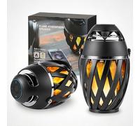 INSSISAIN 2 x Outdoor Bluetooth Speakers, Wireless Speakers with Flame Light, IP65 Waterproof for Patio, Garden, Camping, Gifts for Men, Women