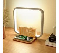 INSSISAIN Bedside Lamp with 10W Wireless Charger, Wake up Light with Snooze Digital Clock, 10 Soothing Nature Sounds and 3 Level Brightness Touch Lamp for Bedroom, Living Room, Office