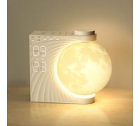 INSSISAIN Moon Lamp with Luminous Alarm Clock and Light, 8 Colours LED Wake-up Light, Double Alarm, Snooze Function, 10 Nature Sounds