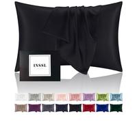 INSSL Silk Pillowcase for Women, Mulberry Silk Pillowcase for Hair and Skin and Stay Comfortable and Breathable During Sleep (Black, Standard)