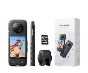 Insta360 X3 360 Degree Action Camera PREMIUM Kit includes Invisible Selfie Stick + Lens Cap + 64GB Memory Card