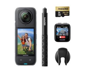 Insta360 X4 GPS Bundle - 8K Waterproof 360 Action Camera, 4K Wide-Angle Video, Invisible Selfie Stick, Removable Lens Guards, 135 Min Battery Life, AI Editing, Stabilization, for Sports, Travel