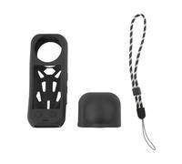 Insta360 X5 Silicone Protective Case, Heat Dissipation Design with Precise Openings for USB Port Battery and Mic, Lens Cover Included with Anti-Lost Rope Black