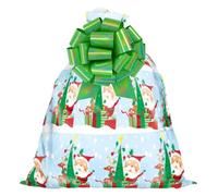 InstaBows Giant Gift Bag 36” X 44” with 12” Green Bow - Colorful Santa Jumbo Gift Bag Set- Oversized Christmas Wrapping for Large, Odd-Shaped, or Multiple Presents (Colorful Santa)