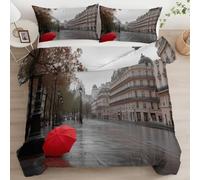 Instagram Style Double Duvet Cover Set, Paris Street Scene Bedding Sets with Zipper Closure, Soft Cozy Microfiber Duvet Cover and 2 Pillow Cases 50 x 75 cm a1636