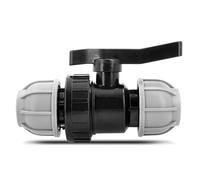 Instalguru PE-Fitting Ball Valve 2-Way 20mm x 20mm Clamp Valve PN 10 Bar Black/Grey Polypropylene (PP) Ball Valve Shut-Off Valve with Double-Sided Compression Fitting for PE Pipe Garden Irrigation