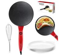 Instant 8" Electric Crepe Maker Quick Heat, Fully Automatic Pancakes Pan, Nonstick Crepe Pan with Dipping Plate & Egg Whisk, Quick Heat-Up & Auto Temperature Control for Crepes Pancakes Bacon (Red)