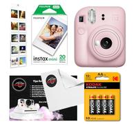 Instant Camera Bundle with Fujifilm Mini 12 Camera, Fujifilm 20 Shot Mini Film, 4 x AA Batteries, Wall Album, Clikoze Lens Cloth and Instant Photography Tips Card (Pink)