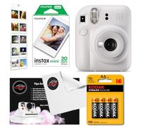 Instant Camera Bundle with Fujifilm Mini 12 Camera, Fujifilm 20 Shot Mini Film, 4 x AA Batteries, Wall Album, Clikoze Lens Cloth and Instant Photography Tips Card (White)