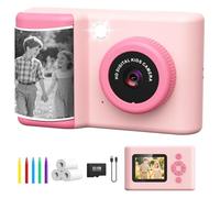 Instant Camera Children, 20MP 1080P Digital Camera Children Instant Print 2.4 Inch Children's Camera Instant Camera with LED Flash 32GB Card Printing Paper, Gift for 3-12 Years Girls Boys Pink