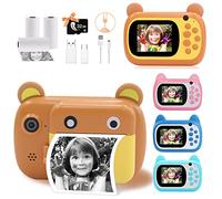 Instant Camera for Kids, 2.4 Inch LCD Screen Kids Print Camera, Digital Camera for Kids with 6x Zoom, 24M Pixels Dual Lens & 1080P Video Recorder, Gift for Boys and Girls (Brown)
