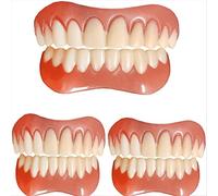 Instant Dentures Perfect Smile Reusable Detachable Silicone Cosmetic Veneer Upper and Lower Natural Shade Comfort Fit Dental Prostheses for Men and Women,3pc