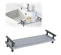 Instant Dry Sink Organizer, 31 * 10cm Water Absorbing Stone Tray for Sink, Diatomaceous Earth Soap Dish Holder Dispenser, Countertop Fast Drying Counter Tray Rack with Handle for Bathroom (Dark Gray)